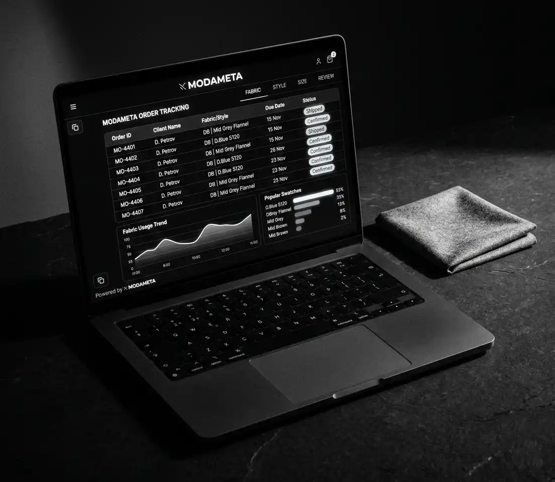 Folded jacket with production order ticket